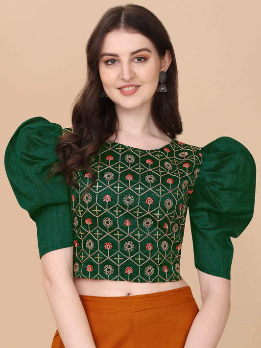 Casual Puff Sleeves Embroidered Women Top