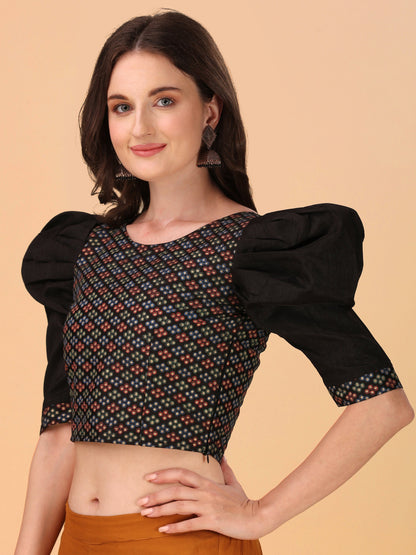 Casual Puff Sleeves Embroidered Women Multicolor Top