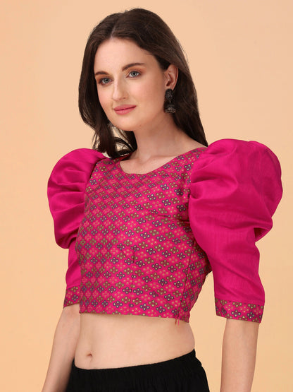 Casual Puff Sleeves Embroidered Women Multicolor Top