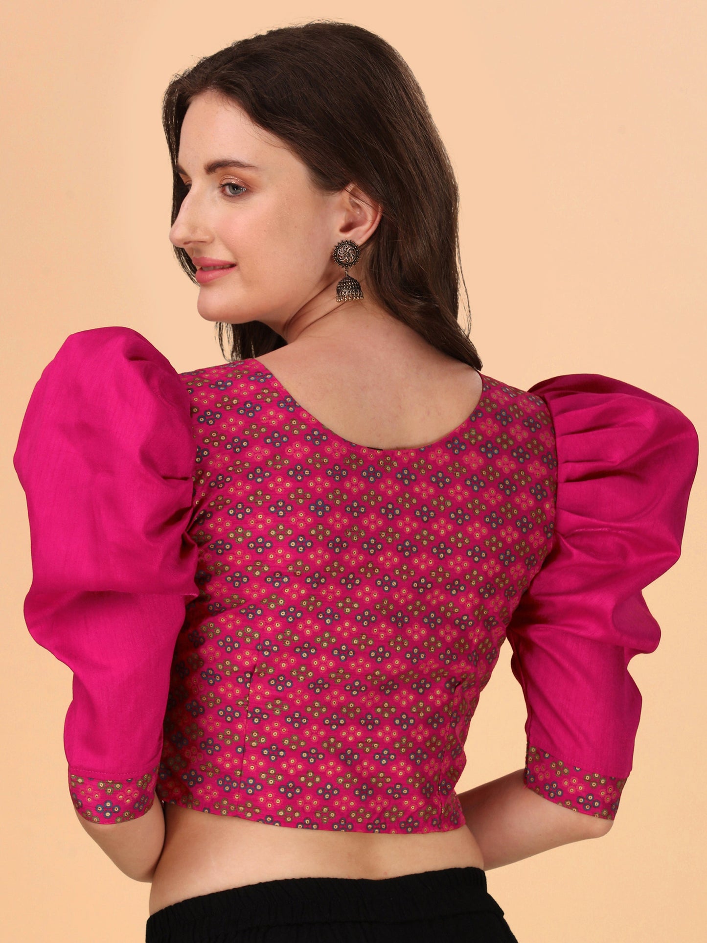 Casual Puff Sleeves Embroidered Women Multicolor Top