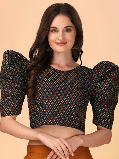 Casual Puff Sleeves Embroidered Women Multicolor Top