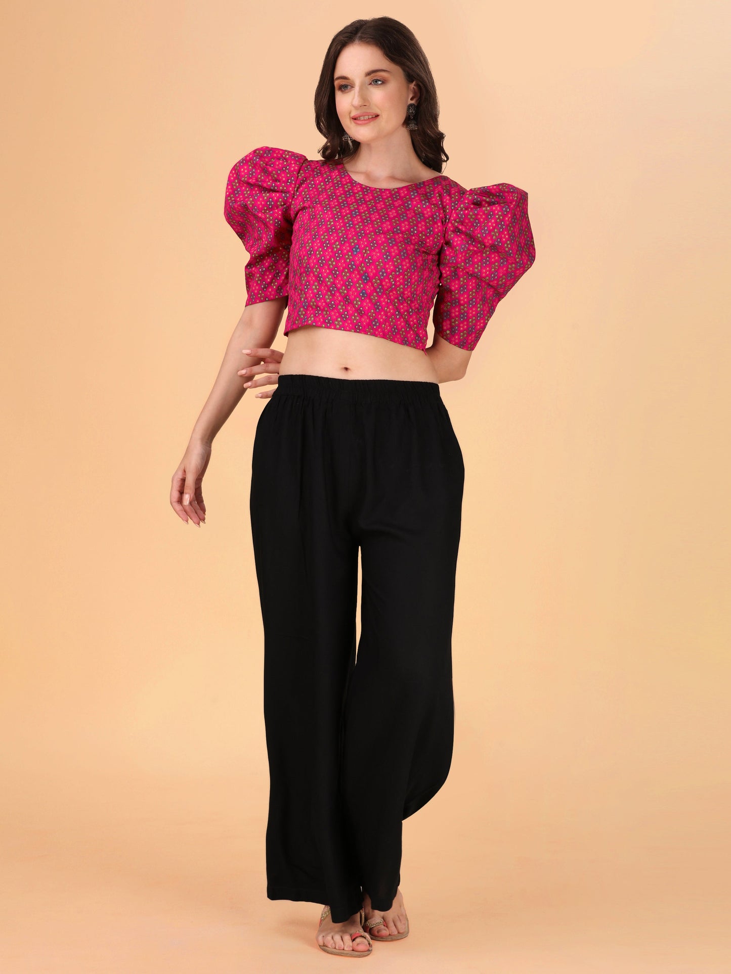 Casual Puff Sleeves Embroidered Women Multicolor Top