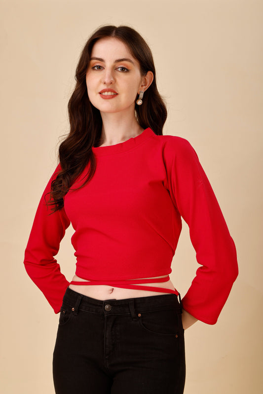 Casual Regular Full Sleeves Back Tie-up Solid Women Top