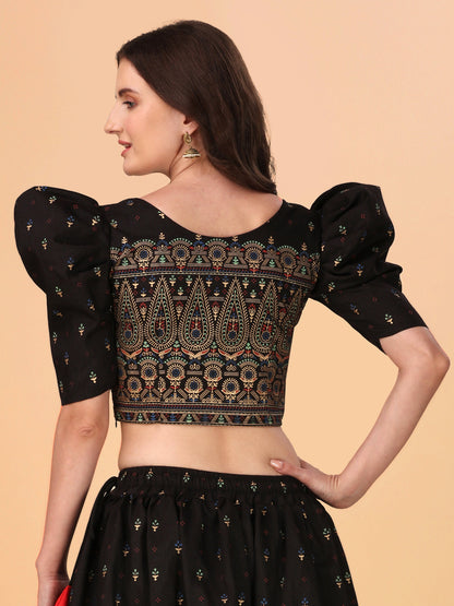 Casual Puff Sleeves Embroidered Women Multicolor Top