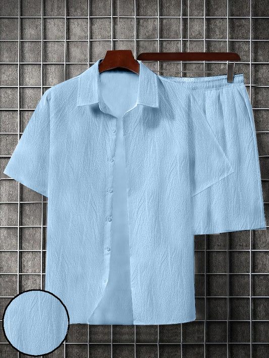 Men's Skyblue colour seersucker casual shirt & short