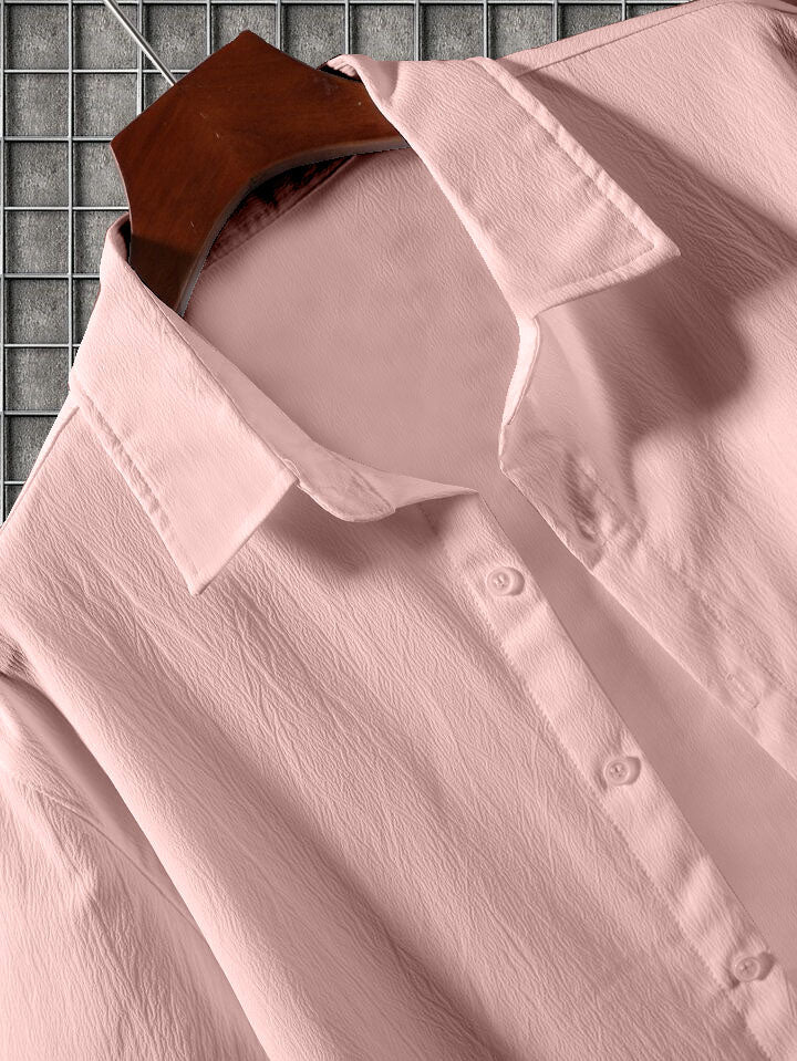 Men's Lightpink colour seersucker casual shirt & short