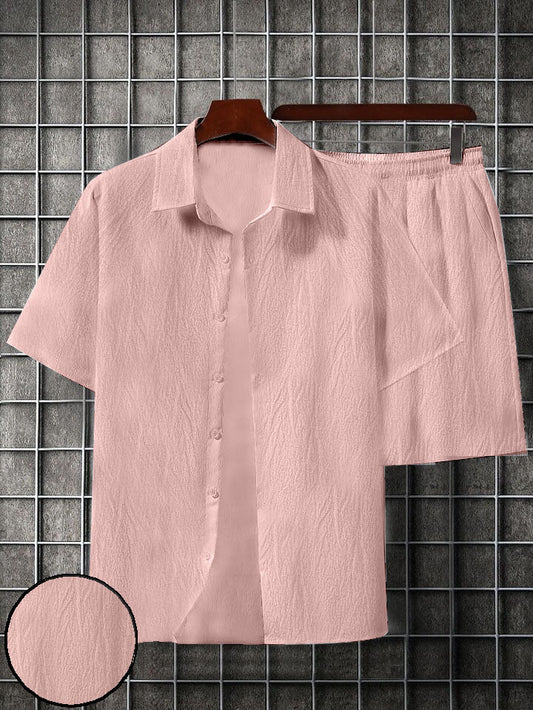 Men's Lightpink colour seersucker casual shirt & short