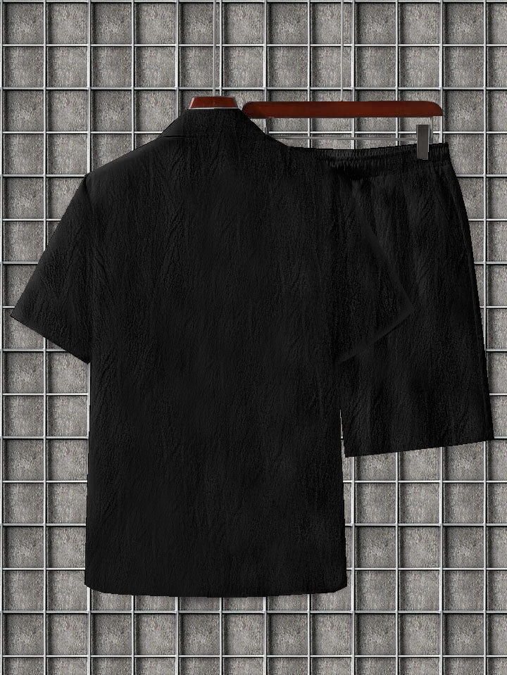 Men's black colour seersucker casual shirt & short