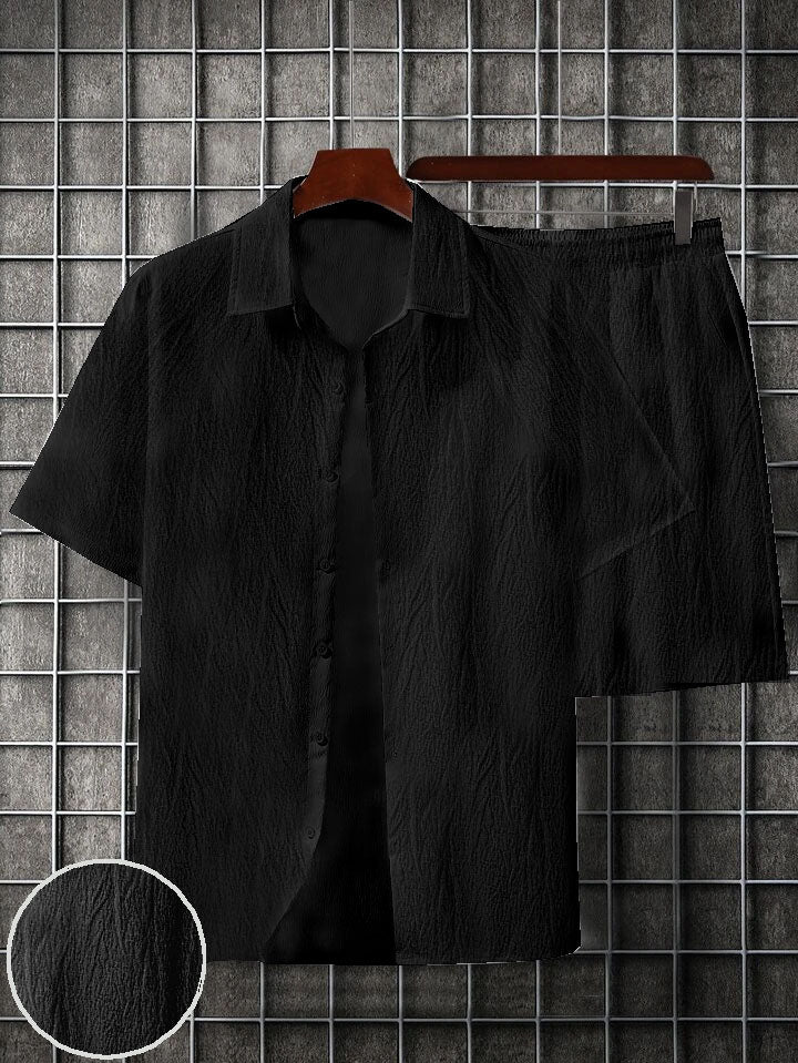 Men's black colour seersucker casual shirt & short