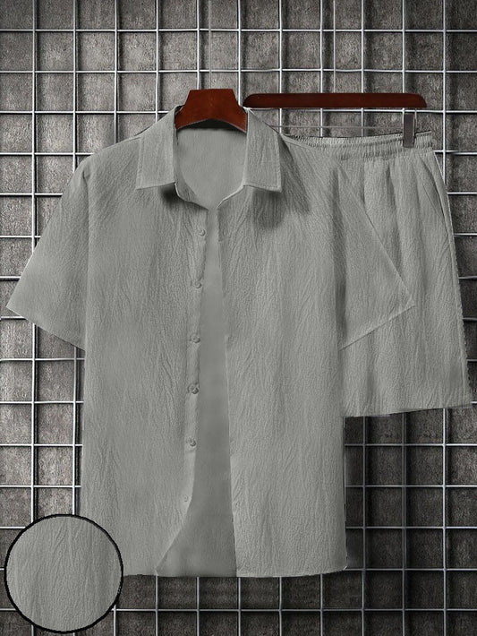 Men's Grey colour seersucker casual shirt & short