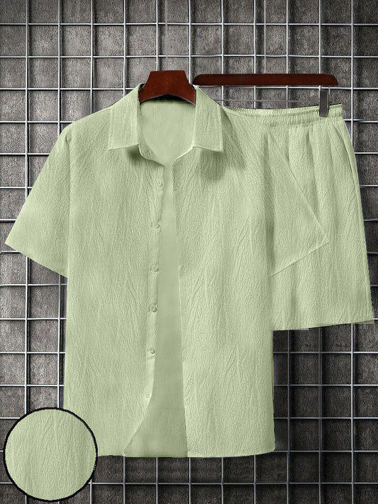 Men's pista colour seersucker casual shirt & short