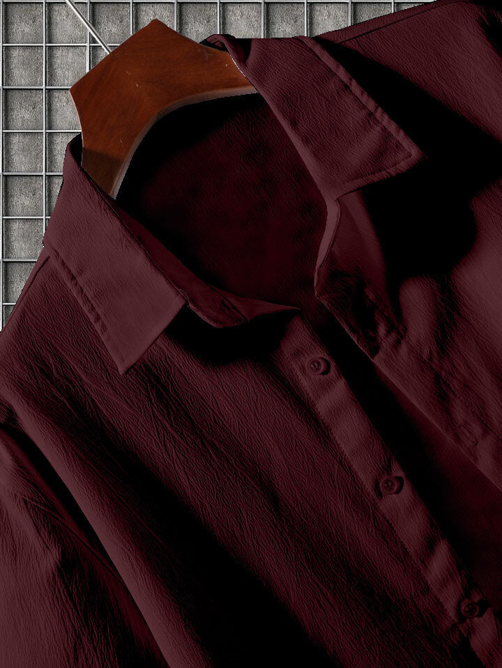 Men's maroon colour seersucker casual shirt & short