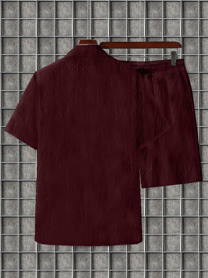 Men's maroon colour seersucker casual shirt & short