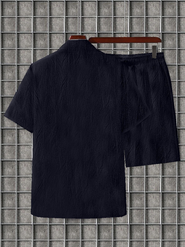 Men's midnight blue colour seersucker casual shirt & short