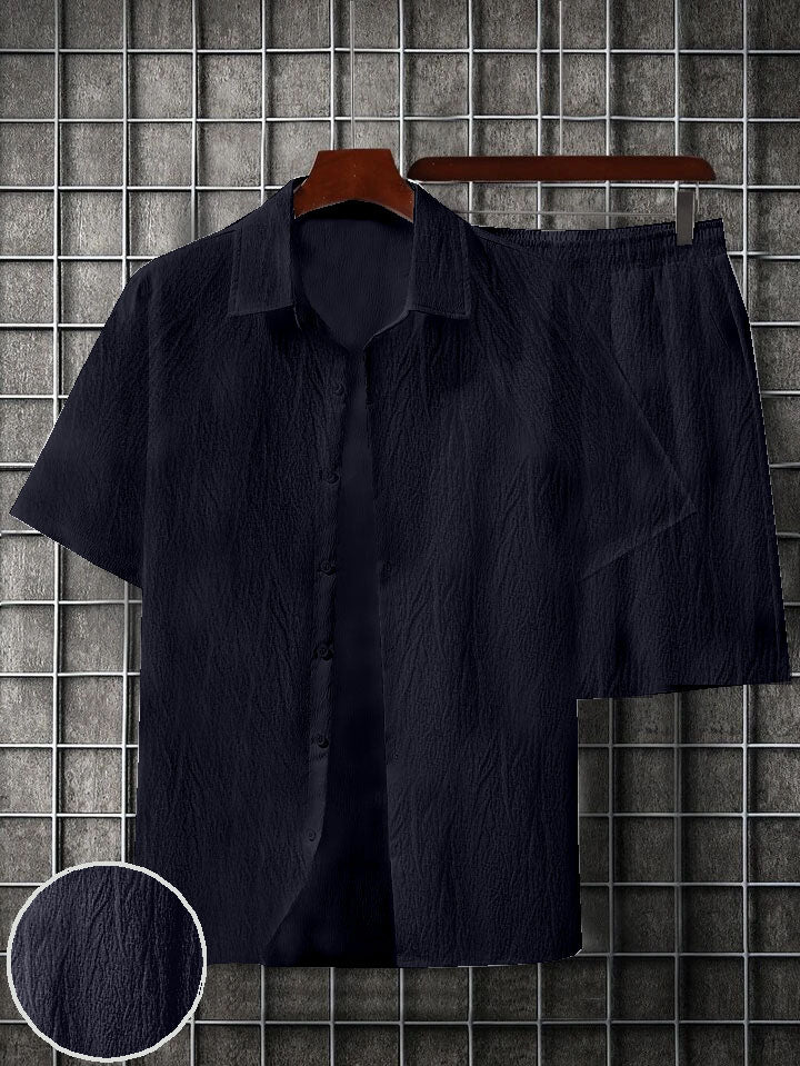 Men's midnight blue colour seersucker casual shirt & short