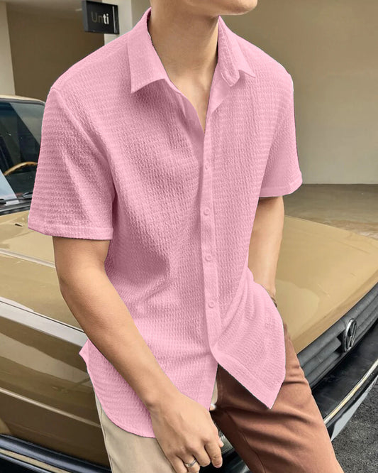 Mauvelous Pink  Seersucker Half Sleeve Shirt