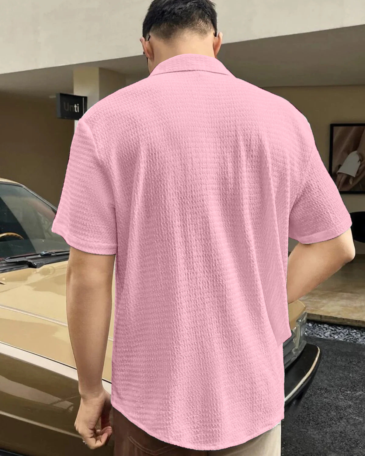 Mauvelous Pink  Seersucker Half Sleeve Shirt