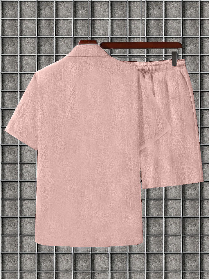 Men's Lightpink colour seersucker casual shirt & short