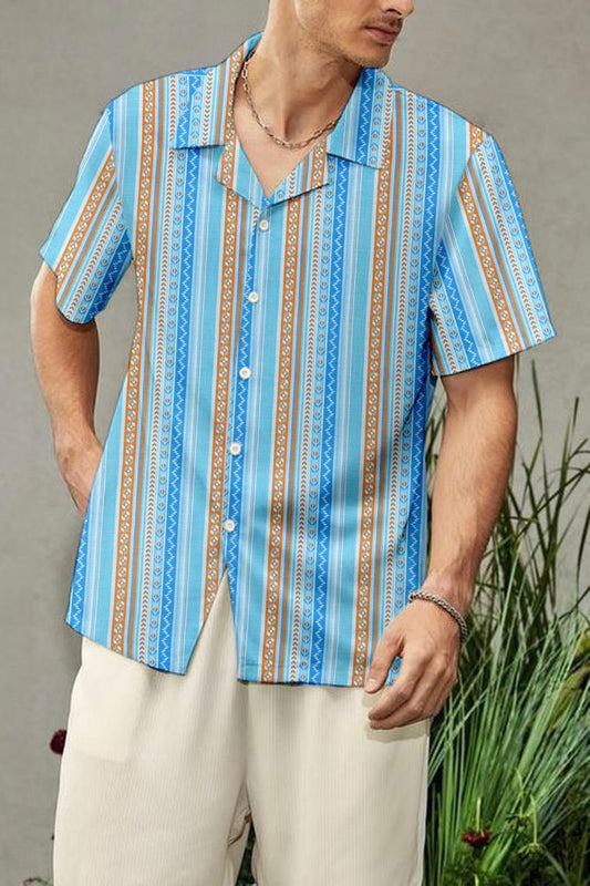 Blue Vertical Line Hawaiian Shirt For Men