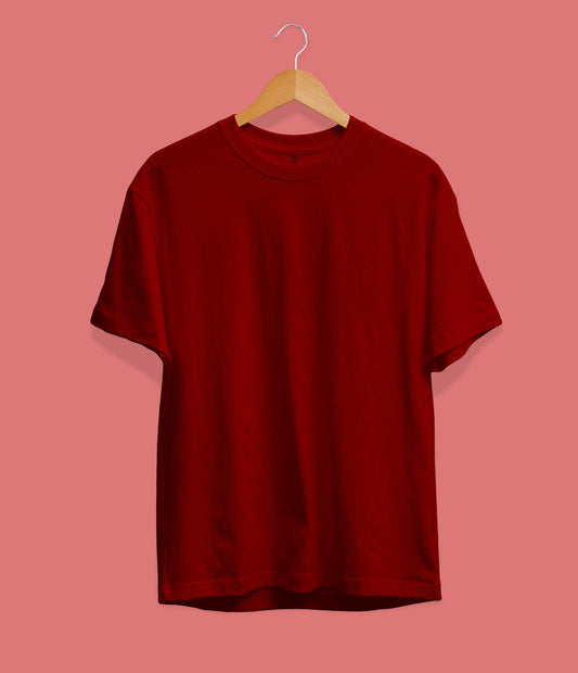 Bold and Stylish: Maroon Solid Color Oversize T-Shirt