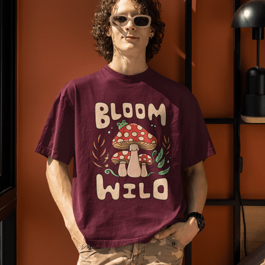 Bloom Wild Maroon Unisex Oversized T-Shirts - Embrace Your Free Spirit with WONDER VILLA