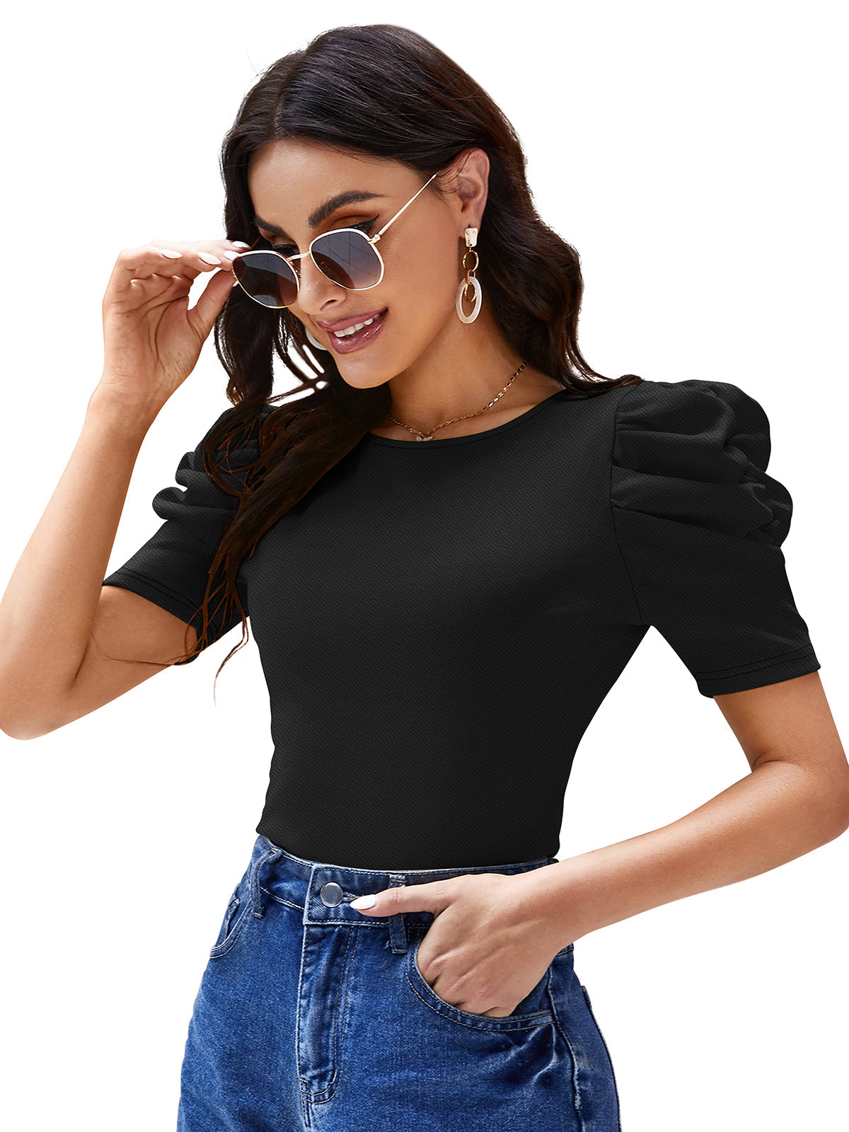 LUNE Eyelet Embroidery Butterfly Sleeve Tee