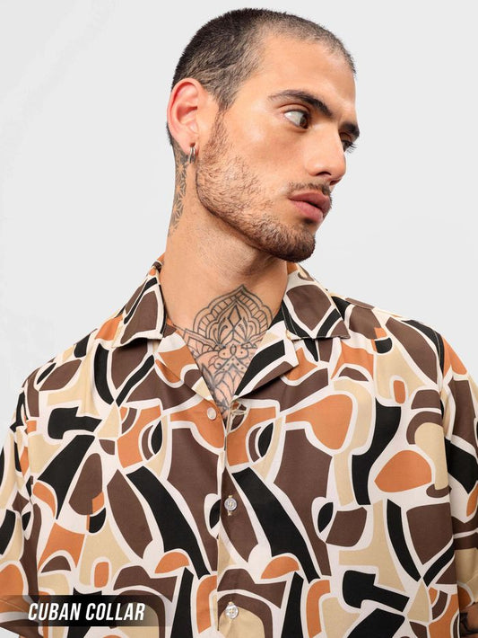 Brown Abstract Paradise Hawaiian Shirt For Men