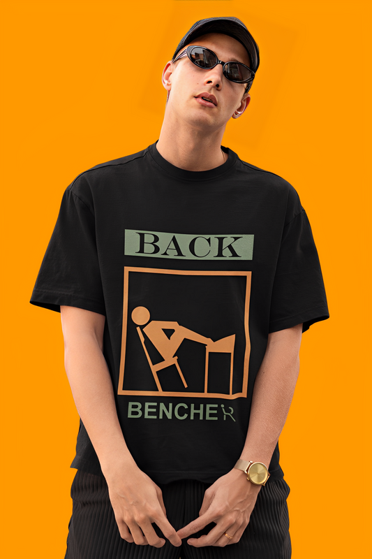 Black Cotton Oversize Tshirt with "Back Bencher" Graphics