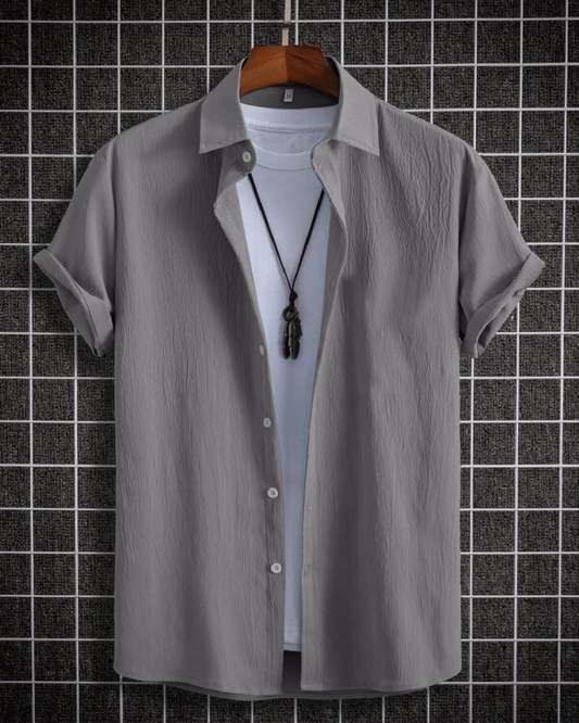 Desultory Grey Seersucker Half Sleeve Shirt