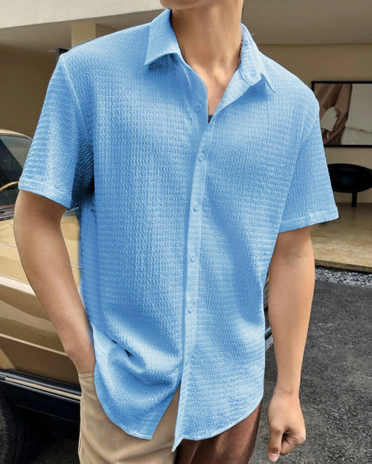 Pastle Sky Blue  Seersucker Half Sleeve Shirt