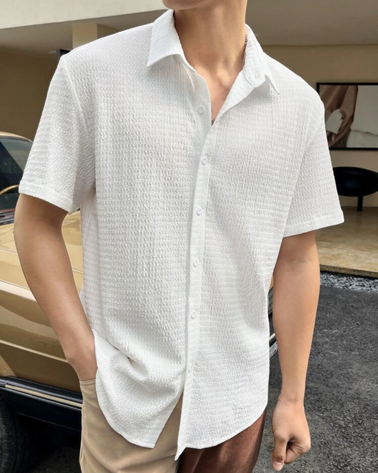 Bright White  Seersucker Half Sleeve Shirt