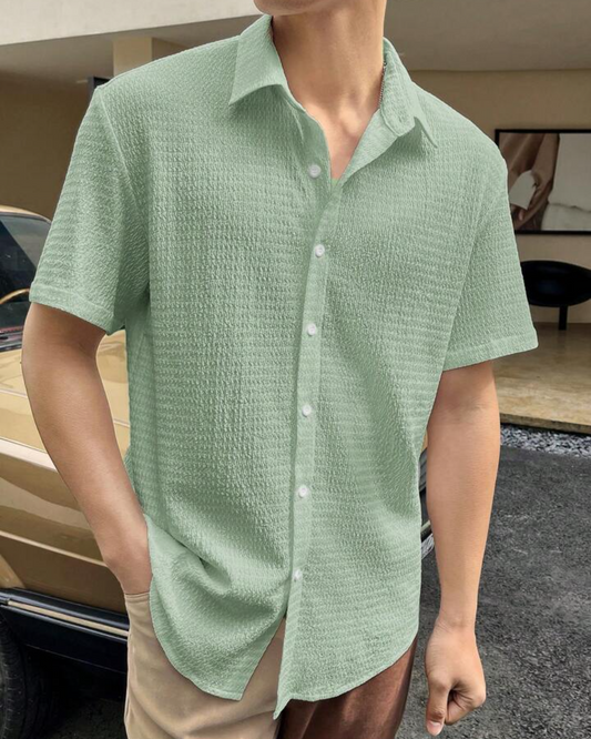 Olive Green Seersucker Half Sleeve Shirt