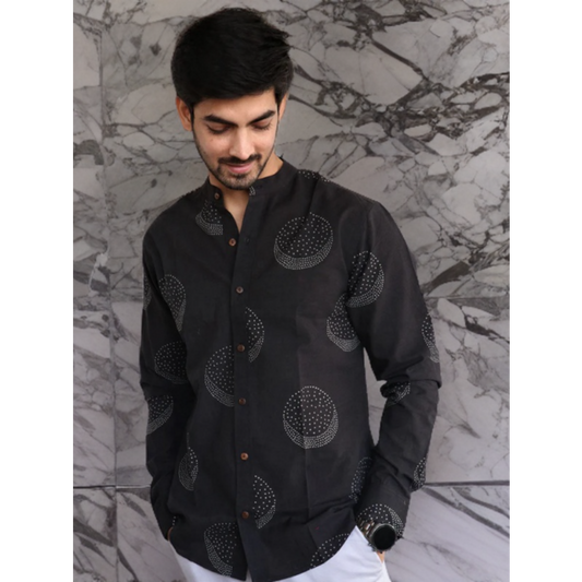 BLACK MOON BLOCK-PRINTED MEN'S SHIRT